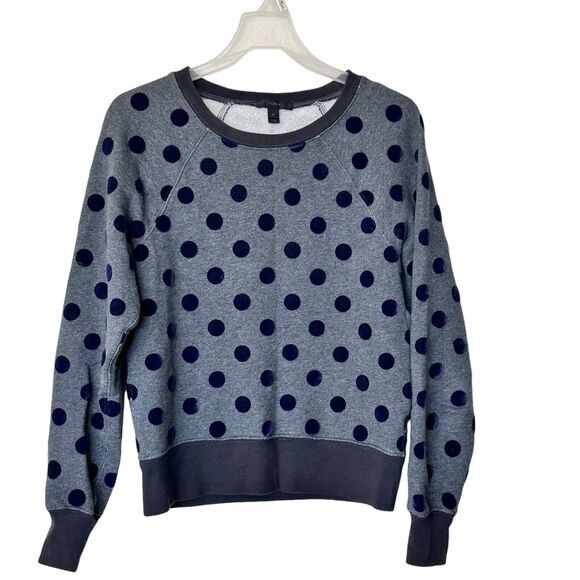 J Crew XS textured Velvet Polka‎ Dot Raglan Sweatshirt Crew Neck Preppy - Picture 1 of 7